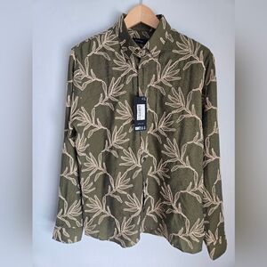 New MARTINIQUE Olive Green Leaf Embroidered Pattern Shirt